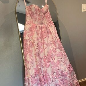 Elegant Pink Floral Lace Prom Dress